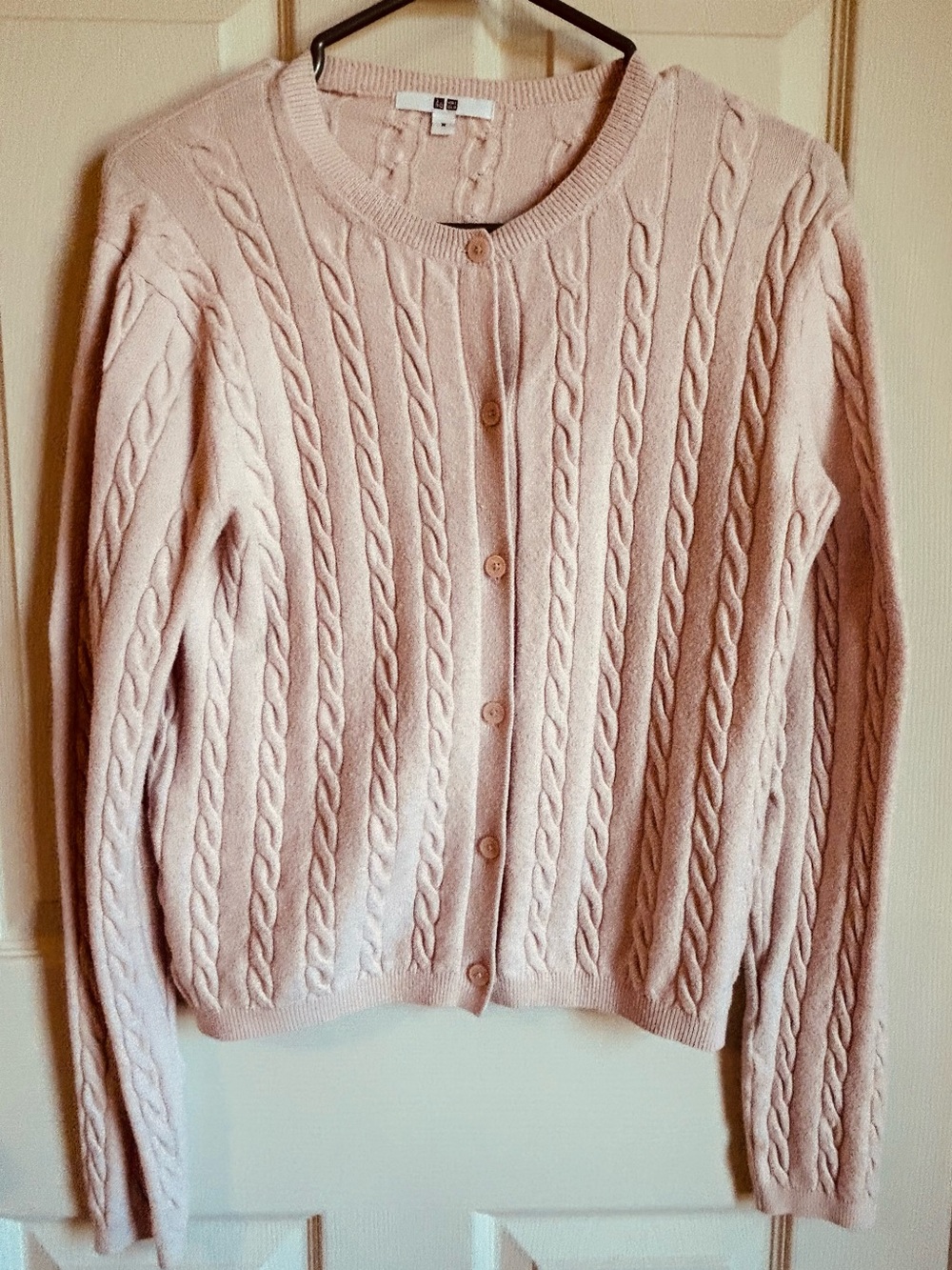 Uniqlo Women's Cable Crewneck Cardigan in Pink